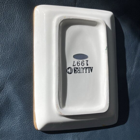 Vintage ALLURE 1997 Ceramic Christmas Tree Soap Dish Trinket Tray Gold Rim - Picture 3 of 6